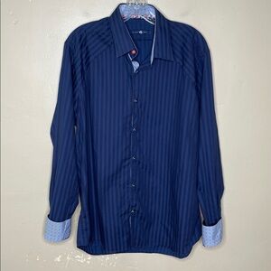 STONE ROSE Men’s Blue Striped Button Cotton Down Shirt Small